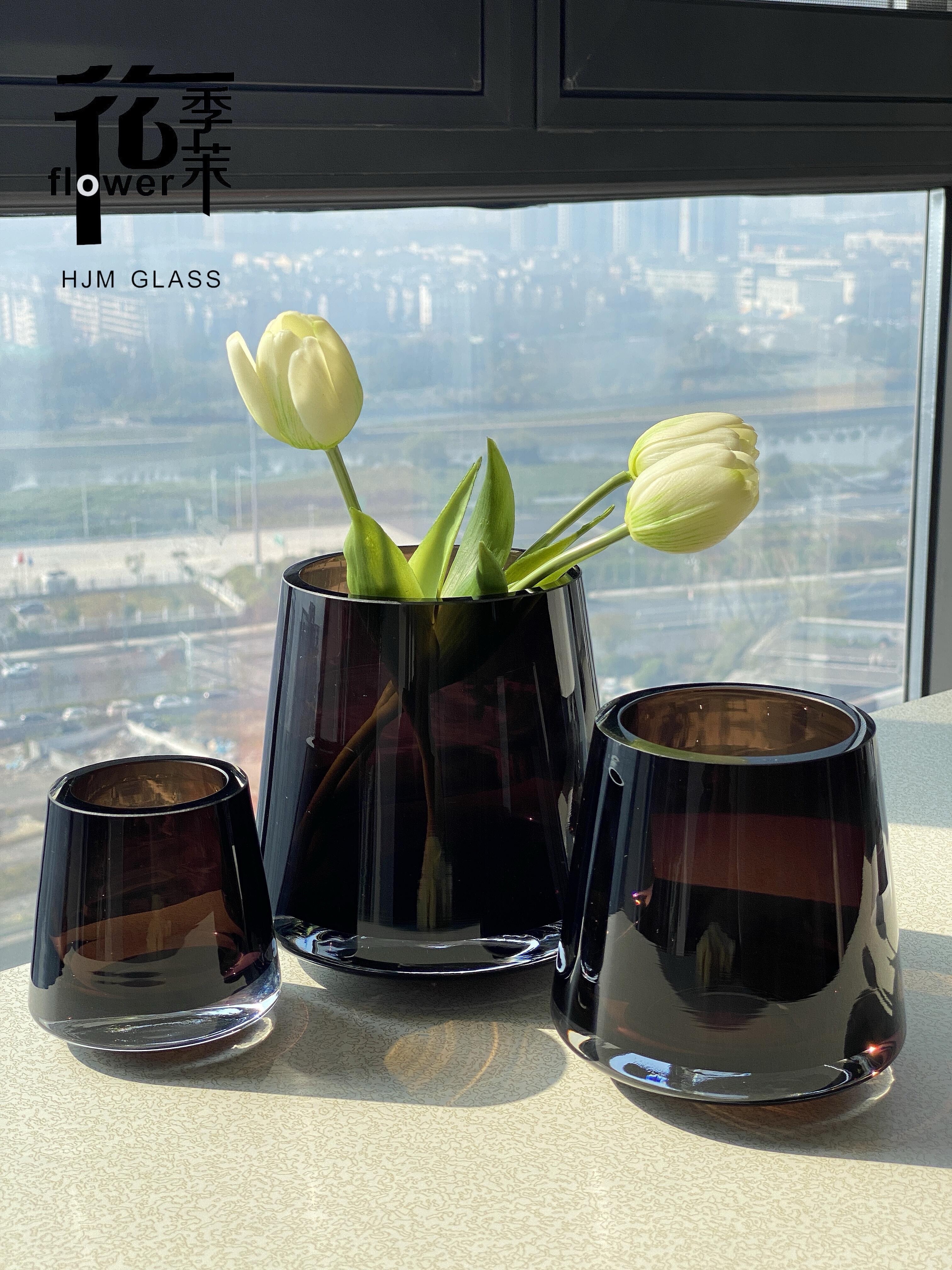 HJM-丹麦设计师款轻奢琉璃棕色厚重玻璃花瓶家居客厅餐桌卧室洽谈桌插花水培水养创意装饰品摆件花瓶批发详情图4