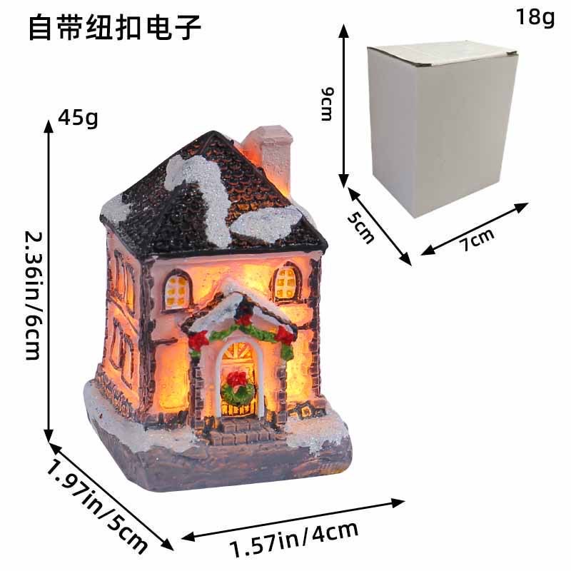 新款圣诞装饰品跨境节日树脂小屋彩色发光房子桌面摆件批发 摆件