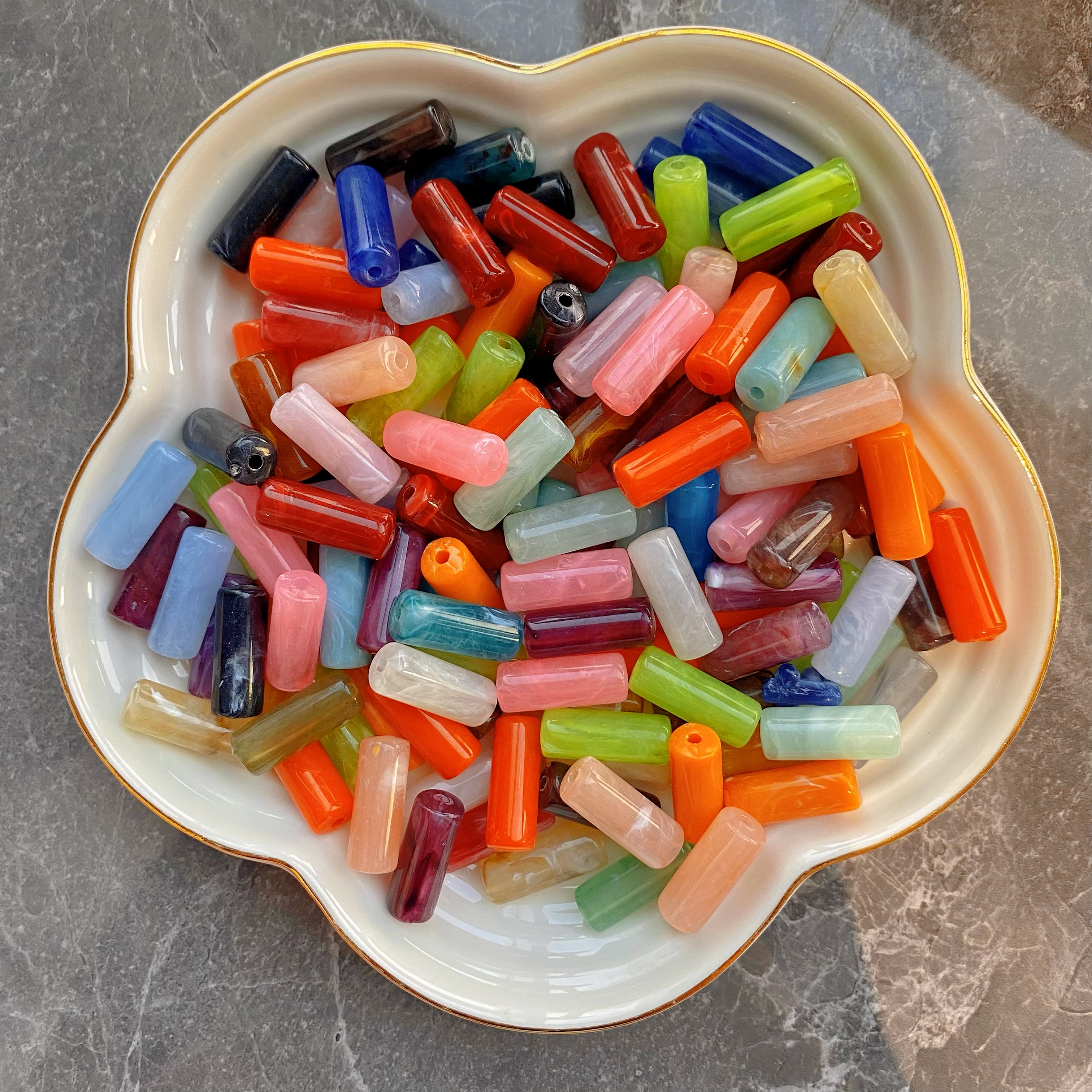 Acrylic 8×20mm tubular beads, two-color and multi-color cloud mist, cloud-like stone scattered beads, DIY handmade bracelets, necklaces, mobile phone chains, backpack chains, jewelry, accessories details Picture