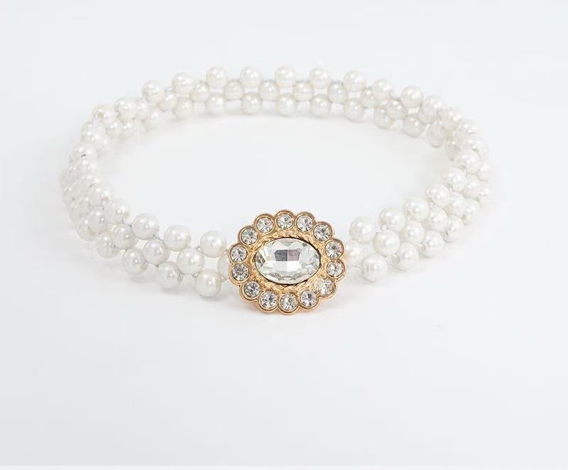 ins轻奢风珍珠弹力窗帘绑带 跨境窗帘扣鹿头珍珠绑带绑绳厂家批发白底实物图