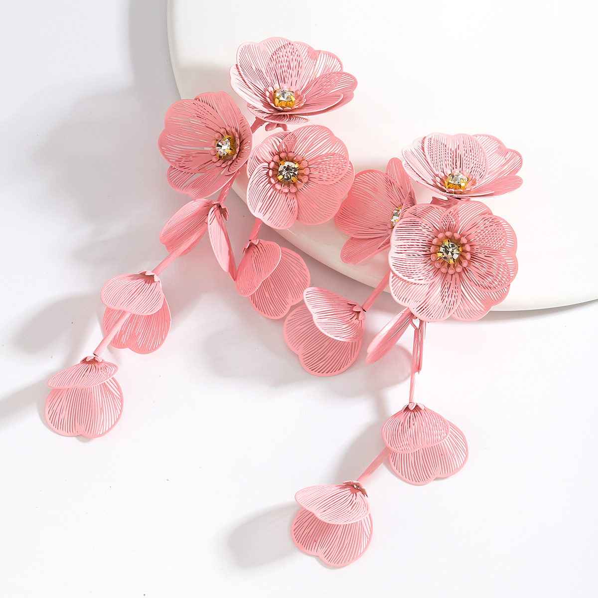 锆石花朵花瓣流苏耳钉小清新甜美个性耳环小众度假风耳饰批发 细节图