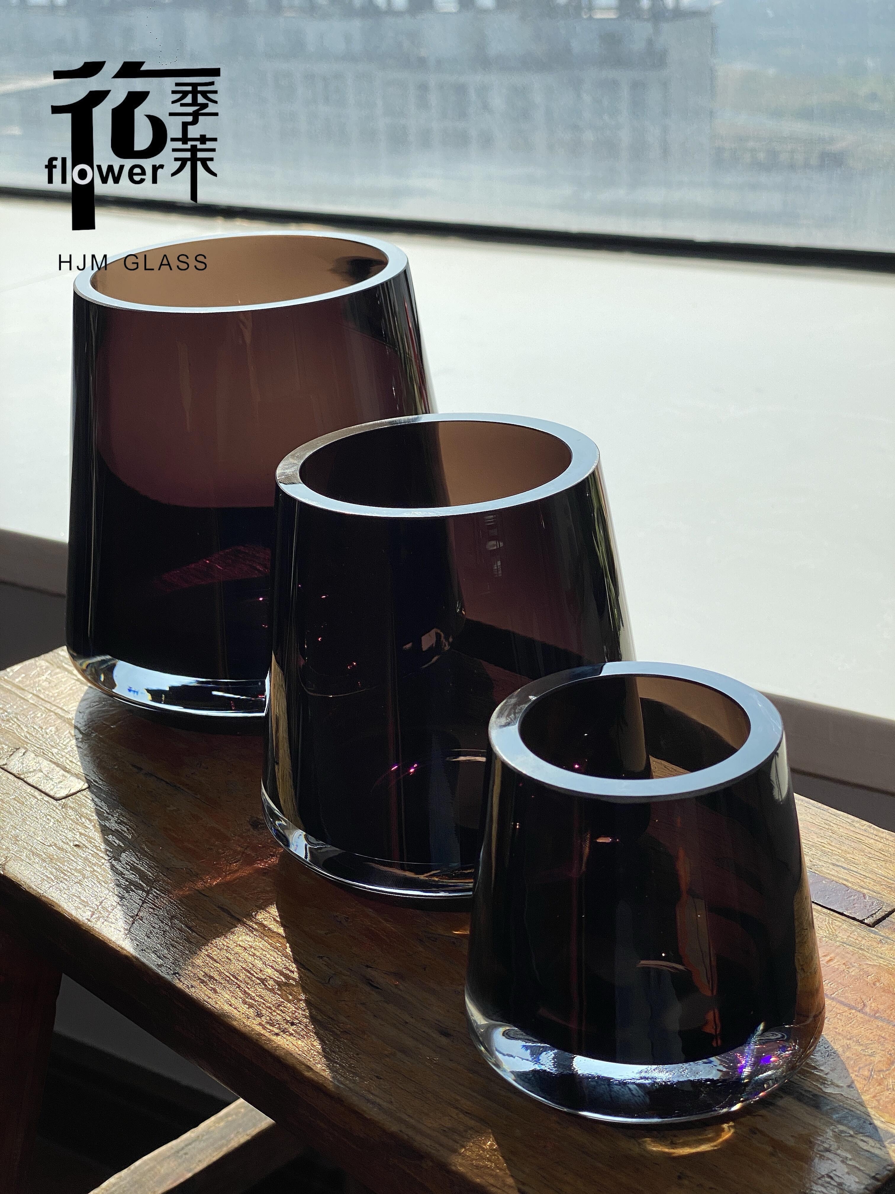 HJM-丹麦设计师款轻奢琉璃棕色厚重玻璃花瓶家居客厅餐桌卧室洽谈桌插花水培水养创意装饰品摆件花瓶批发详情图7