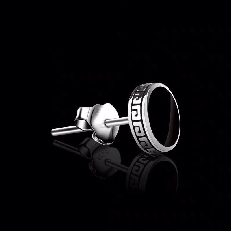 925 Silver Trendy Men's Ear studs Korean version Personalized Single men's earrings, simple yet powerful and trendy couple earrings detail image 5