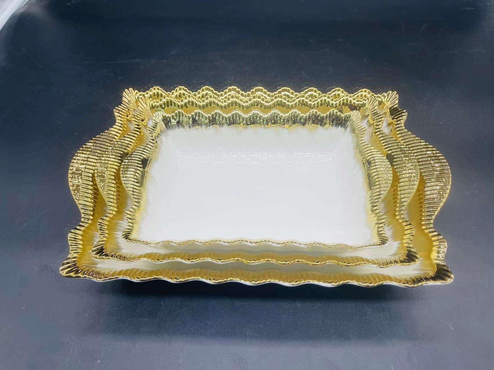 方圆陶瓷镀金西餐盘条纹金色高档奢华餐具详情图11