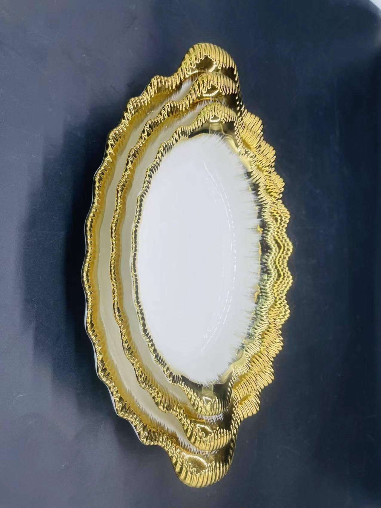 方圆陶瓷镀金西餐盘条纹金色高档奢华餐具详情图12