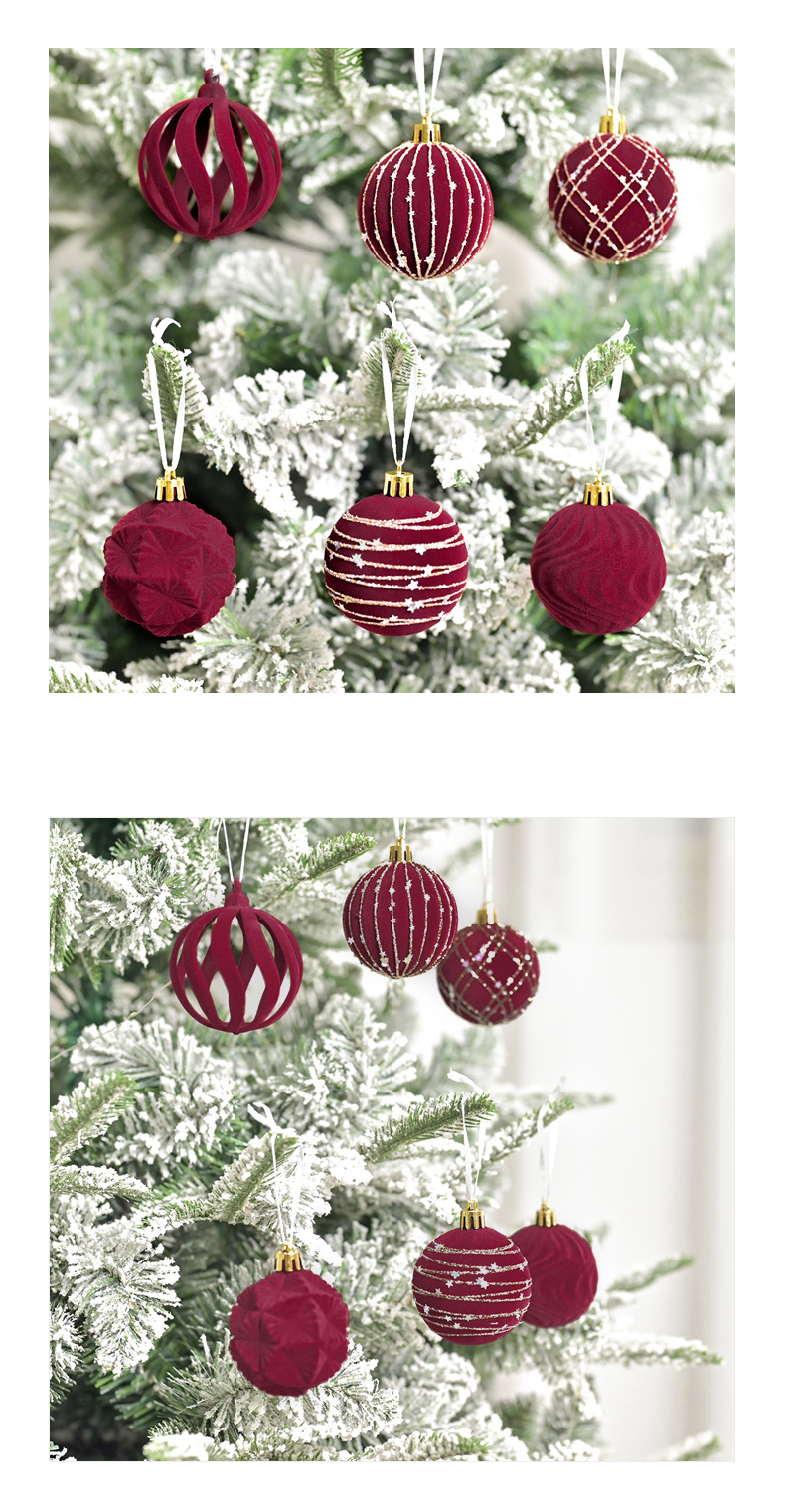 跨境新款植绒白色礼盒系列6-12PCS白色礼盒植绒球圣诞植绒礼盒套装圣诞节圣诞树挂件圣诞球详情图6