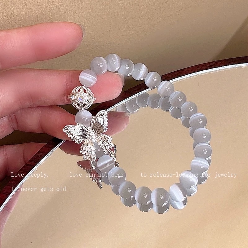 梦回蝶~紫色玛瑙猫眼石串珠手链女轻奢小众网红手串绝美精致手饰