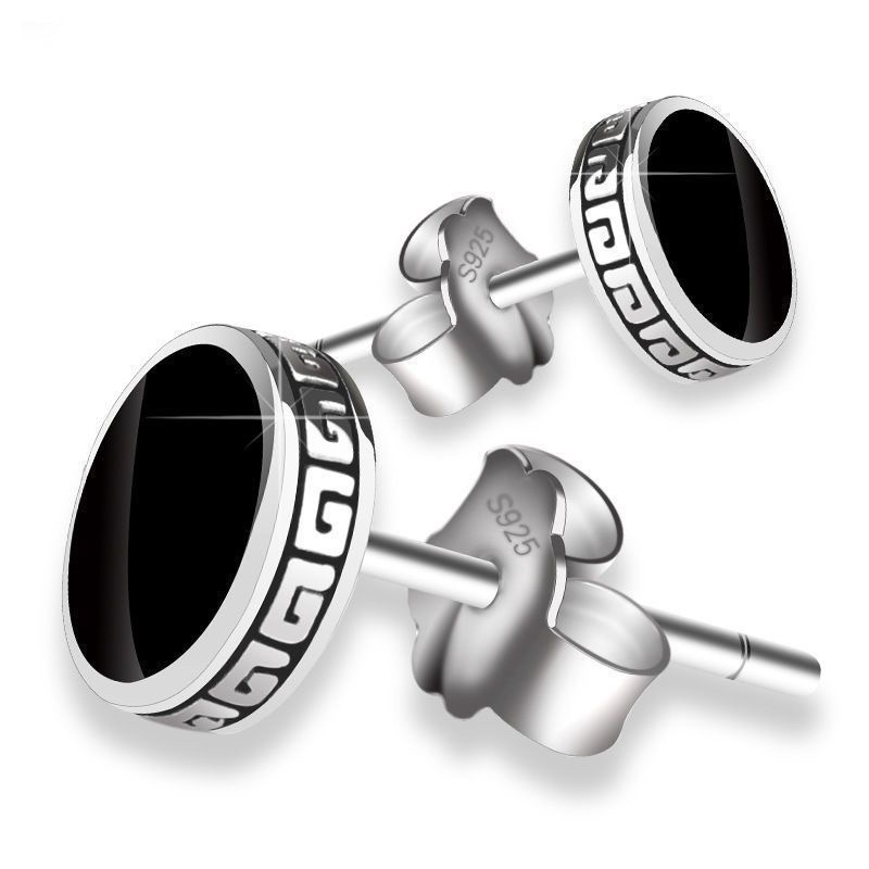 925 Silver Trendy Men's Ear studs Korean version Personalized Single men's earrings, simple yet powerful and trendy couple earrings Item Picture
