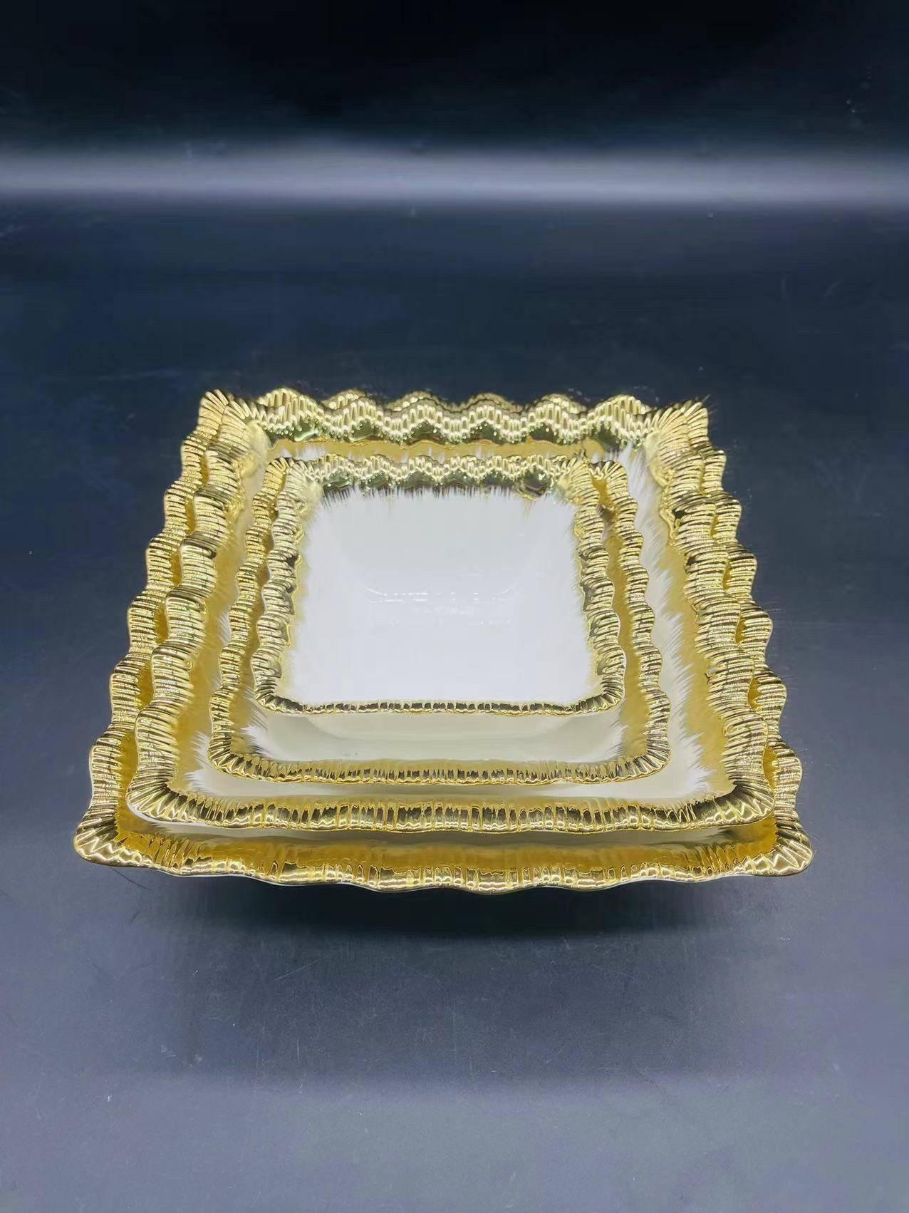 方圆陶瓷镀金西餐盘条纹金色高档奢华餐具详情图6