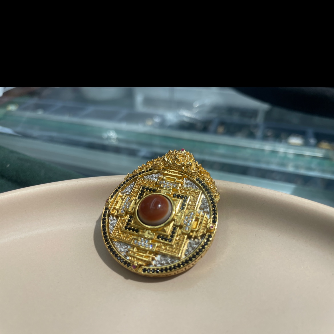 S925银镀24K金坛城通体S925银吊坠饰品饰品配件DIY