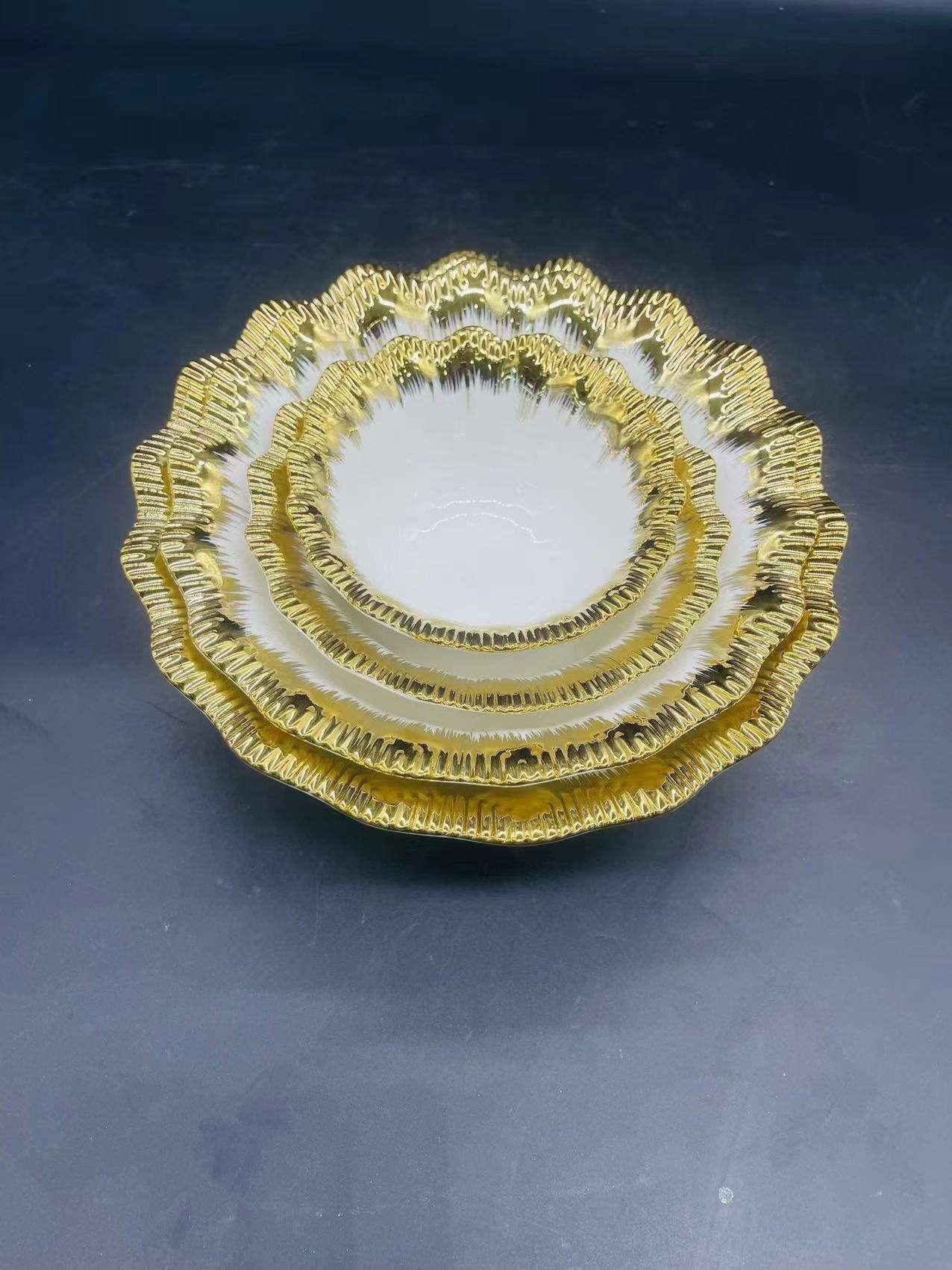 方圆陶瓷镀金西餐盘条纹金色高档奢华餐具详情图7