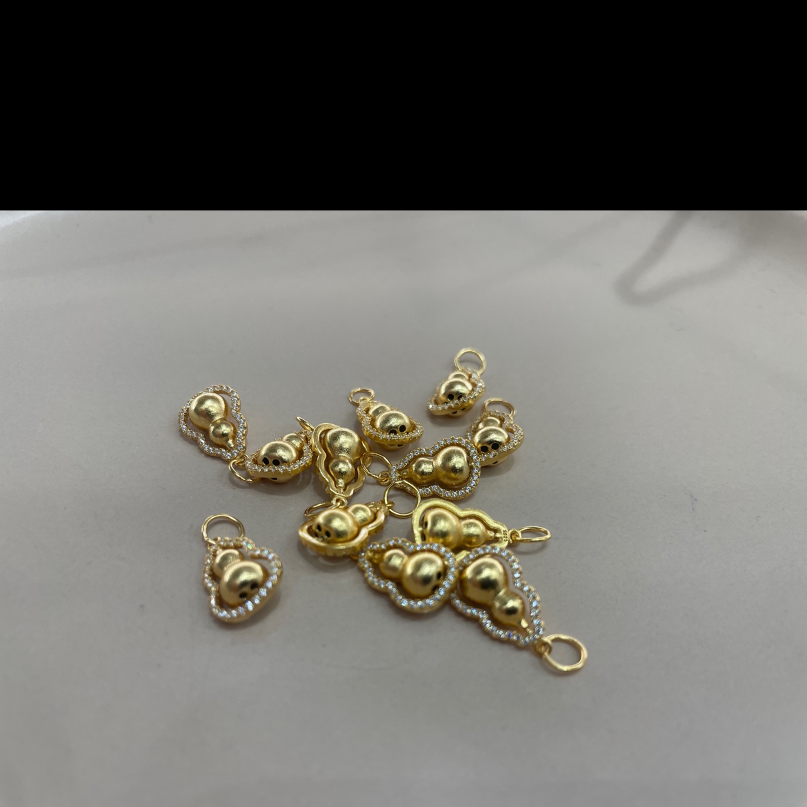 S925银镀24K金 通体银锆石葫芦提溜吊坠项链手链饰品配件