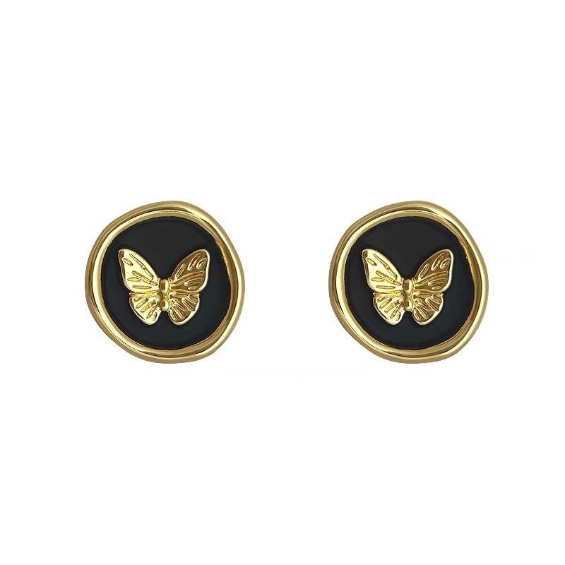 Copper-plated real gold French butterfly enamel drop glaze small chanel-style earrings for women, new elegant style, stud earrings, earrings, silver needles details Picture