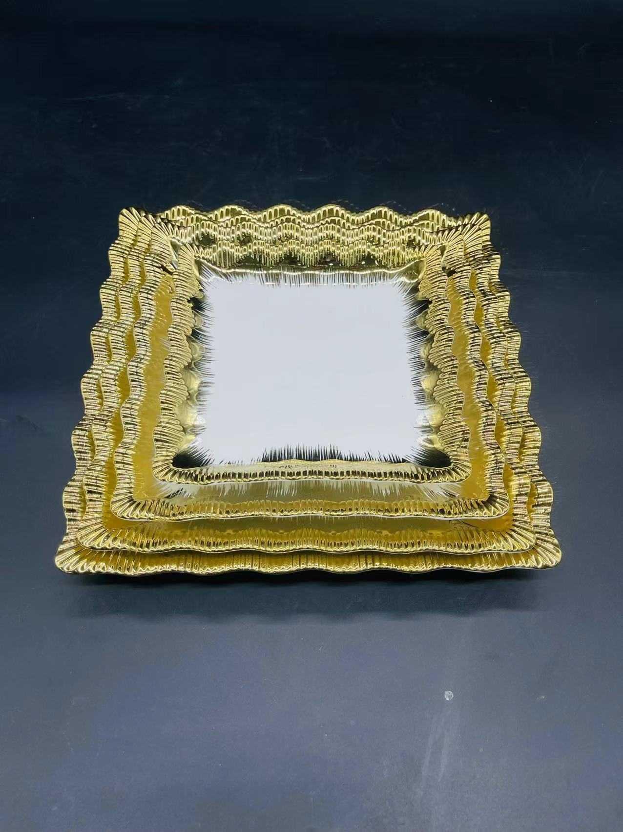 方圆陶瓷镀金西餐盘条纹金色高档奢华餐具详情图2