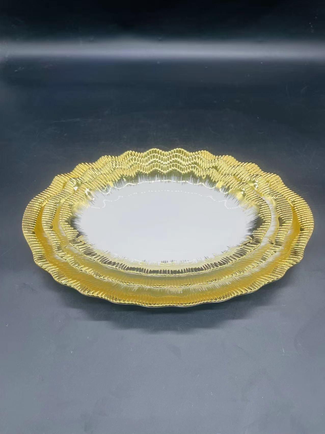 方圆陶瓷镀金西餐盘条纹金色高档奢华餐具详情图9
