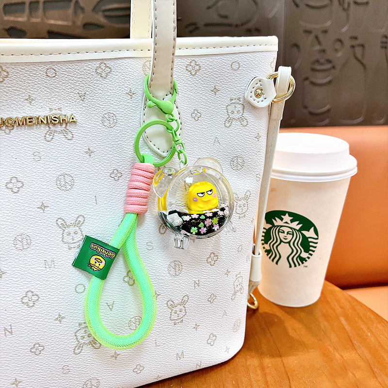 Creative and energetic little yellow duck alarm clock keychain, cute schoolbag pendant, car key chain, small gift wholesale, car pendant, mascot pendant detail image 2