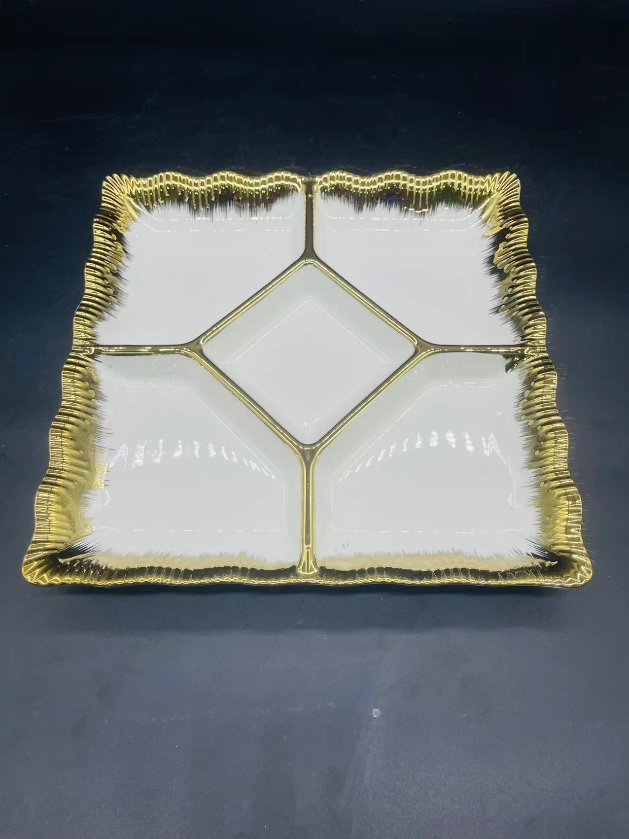 方圆陶瓷镀金西餐盘条纹金色高档奢华餐具详情图10