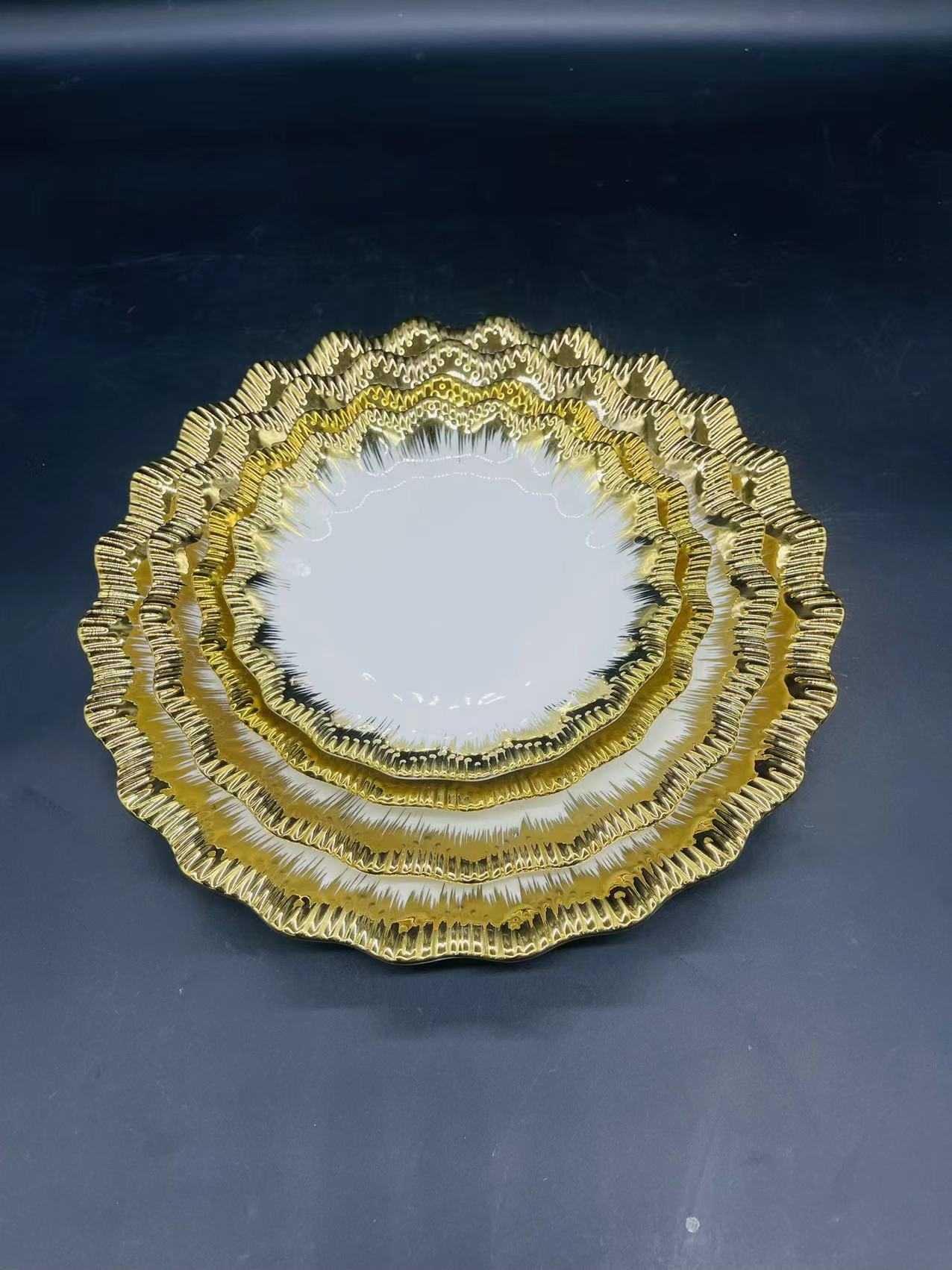 方圆陶瓷镀金西餐盘条纹金色高档奢华餐具产品图