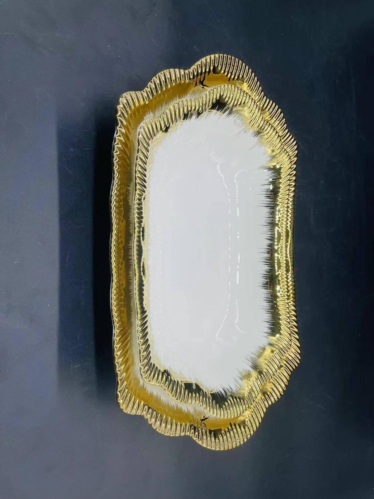 方圆陶瓷镀金西餐盘条纹金色高档奢华餐具详情图13