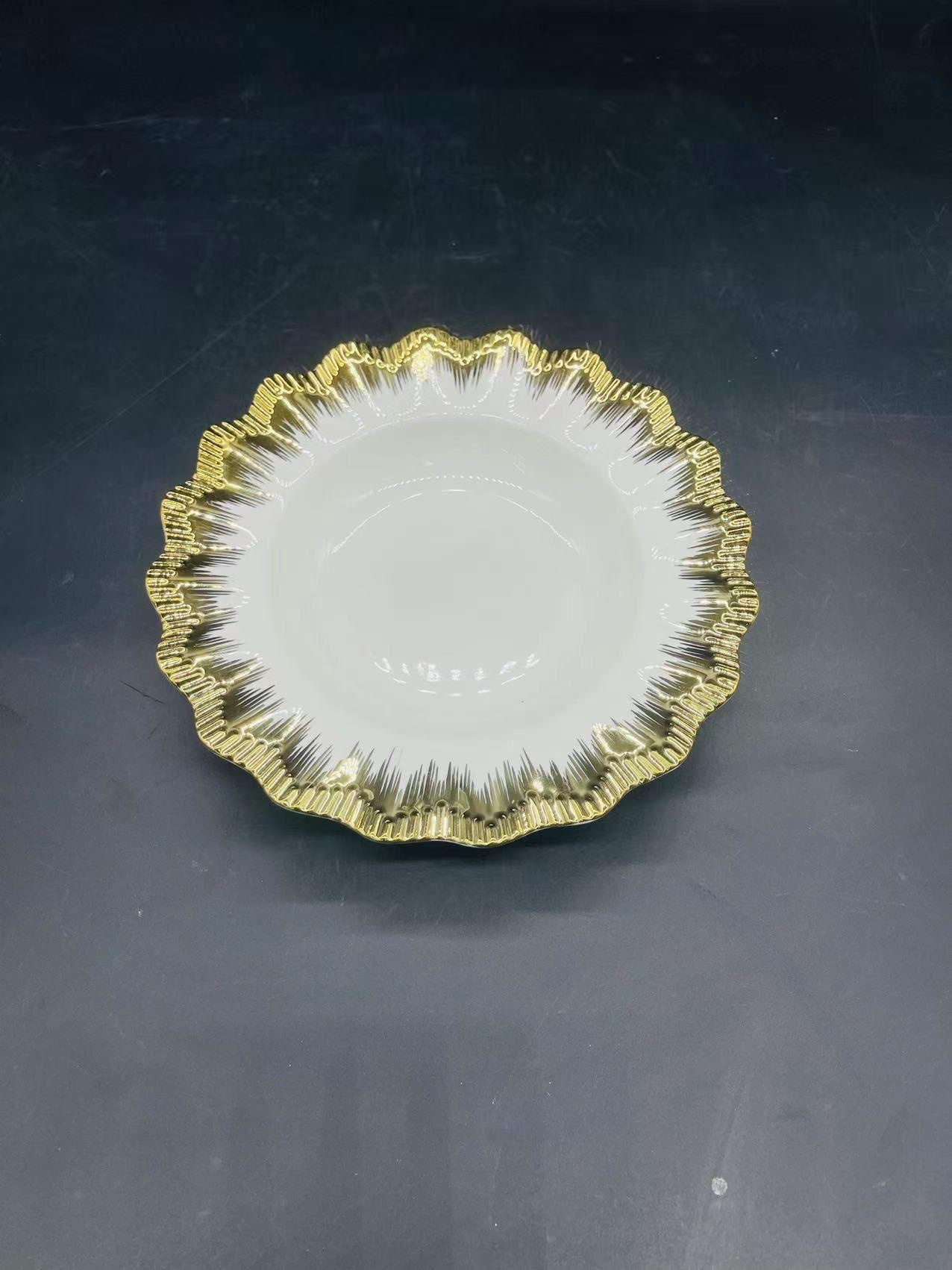 方圆陶瓷镀金西餐盘条纹金色高档奢华餐具细节图