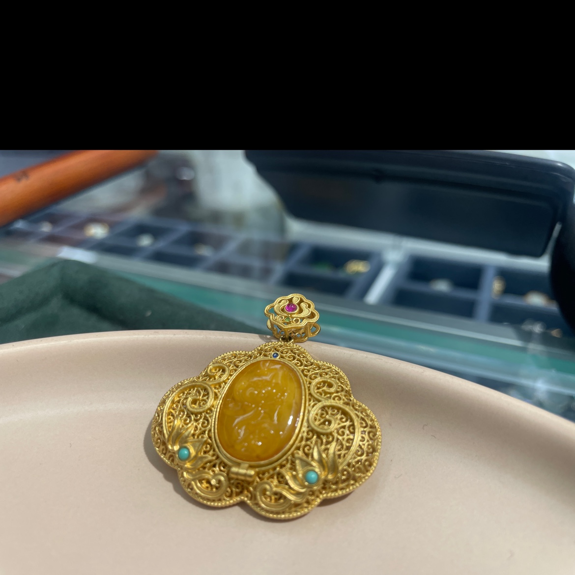 景皇珠宝银配件：S925银镀24K金，蜜蜡吊坠，毛衣链项链，通体S925银饰品饰品配件