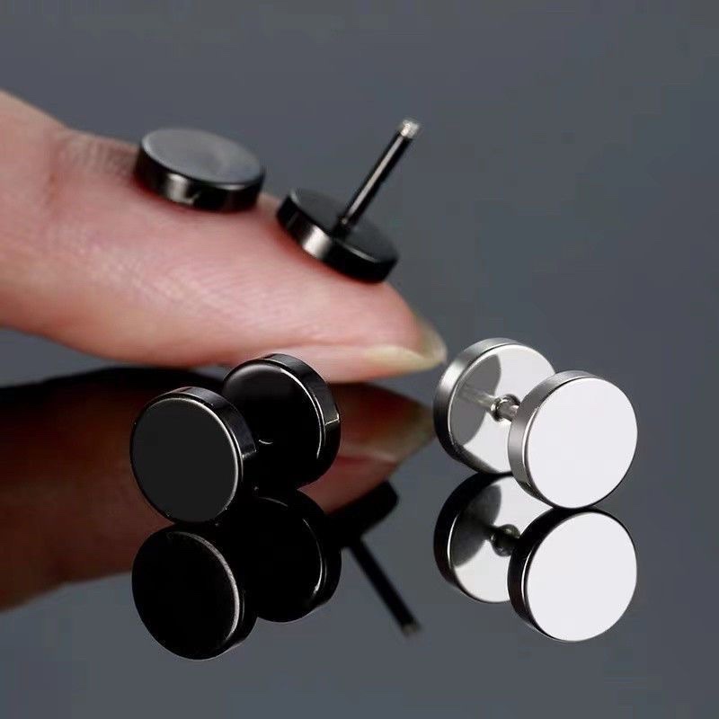 Men with titanium steel ear studs, Korean style, personality and trendiness, barbell ear studs, dumbbell I-shaped earrings, black couple ear buckles and earrings set detail image 5