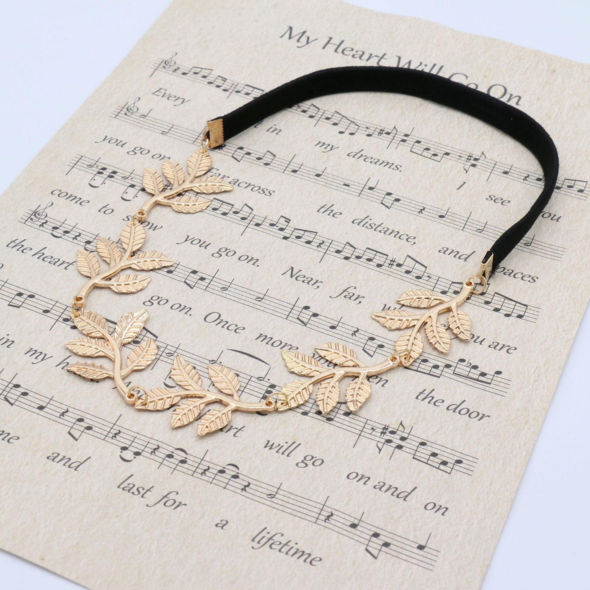 英伦风新款时尚合金橄榄枝树叶松紧发箍发带发饰 发带产品图