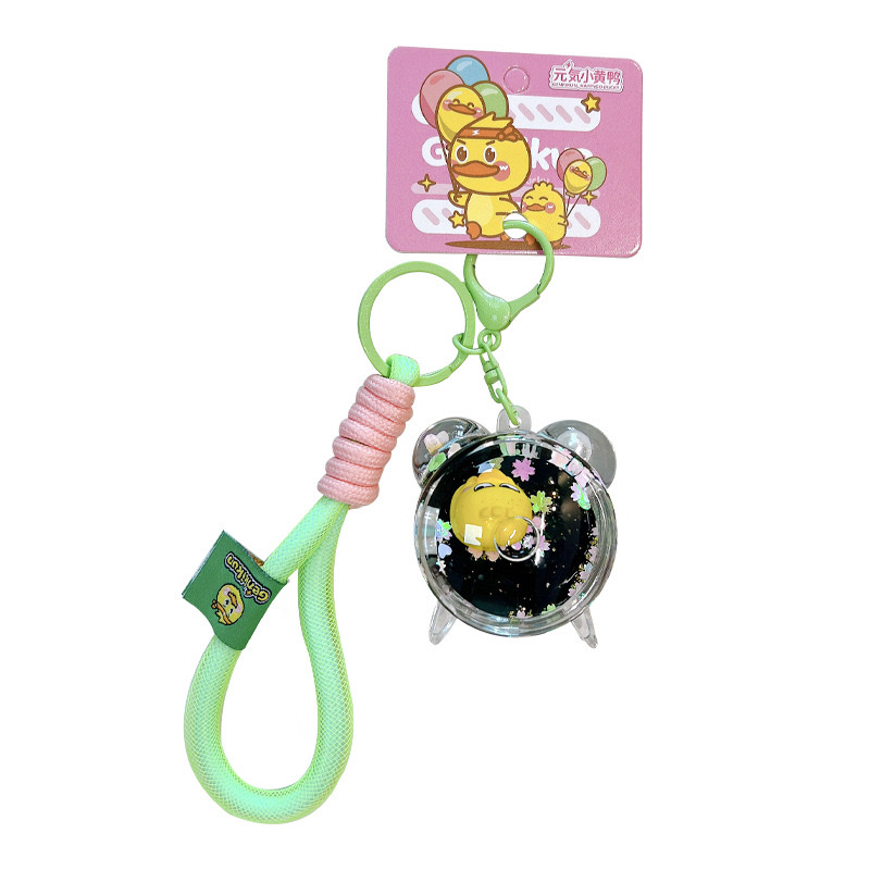 Creative and energetic little yellow duck alarm clock keychain, cute schoolbag pendant, car key chain, small gift wholesale, car pendant, mascot pendant detail image 5