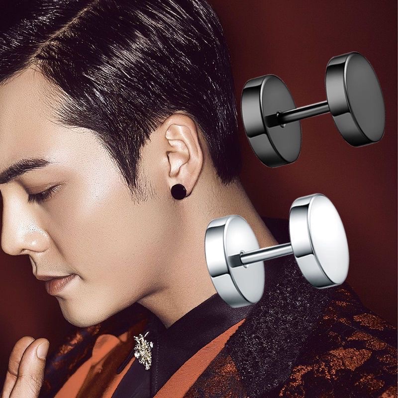 Men with titanium steel ear studs, Korean style, personality and trendiness, barbell ear studs, dumbbell I-shaped earrings, black couple ear buckles and earrings set detail image 4