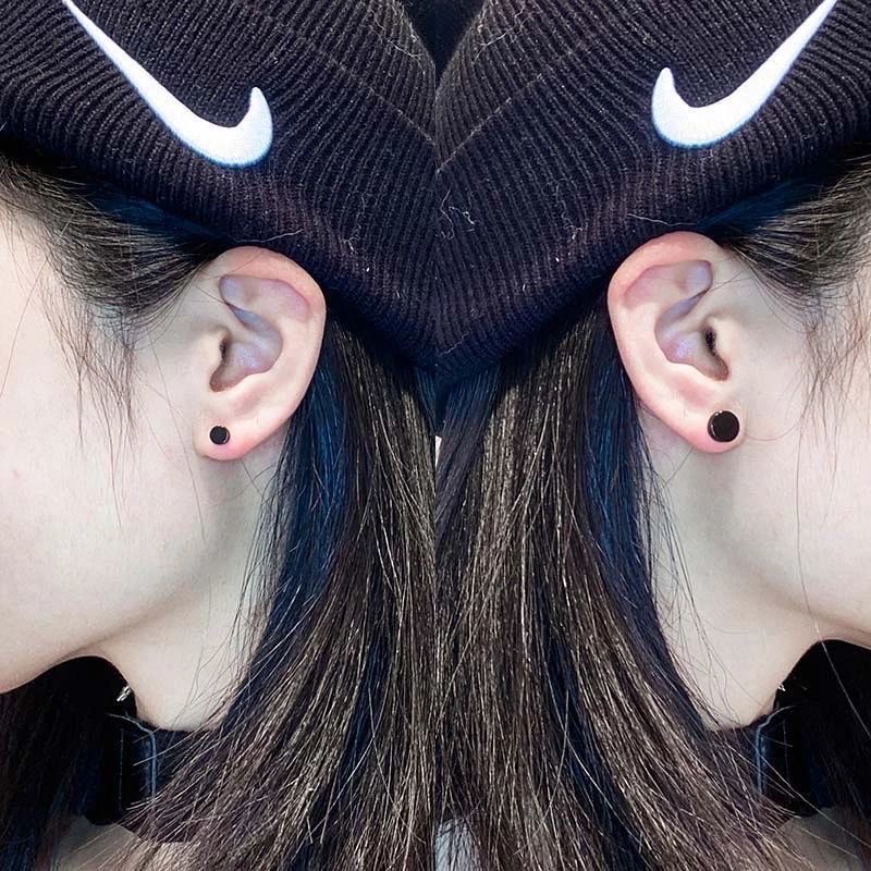 Men with titanium steel ear studs, Korean style, personality and trendiness, barbell ear studs, dumbbell I-shaped earrings, black couple ear buckles and earrings set Specification image