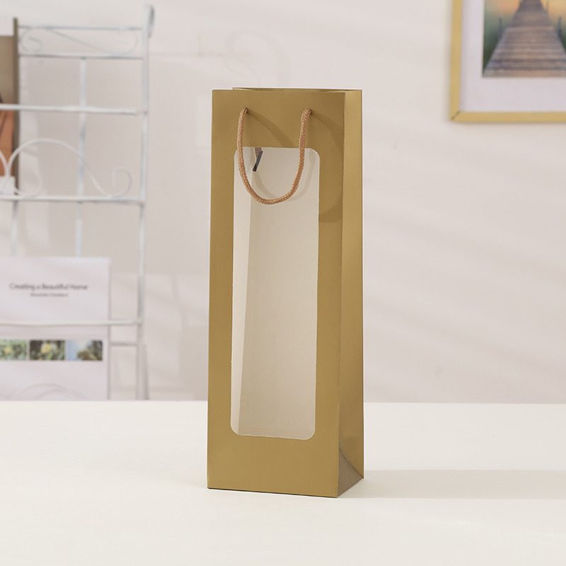 橱窗袋红酒袋手提袋礼品袋现货520送礼单支鲜花袋批发长条酒袋开窗袋白底实物图