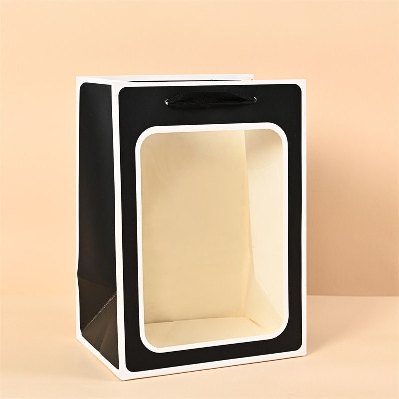 教师节现货透明橱窗手提袋创意礼品开窗纸袋单只花束包装袋手提袋包装袋常规开窗袋产品图