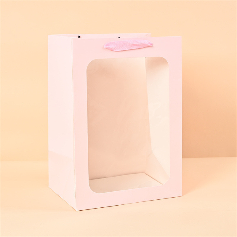 教师节现货透明橱窗手提袋创意礼品开窗纸袋单只花束包装袋手提袋包装袋常规开窗袋细节图