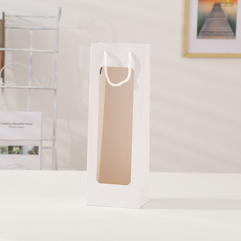 橱窗袋红酒袋手提袋礼品袋现货520送礼单支鲜花袋批发长条酒袋开窗袋产品图