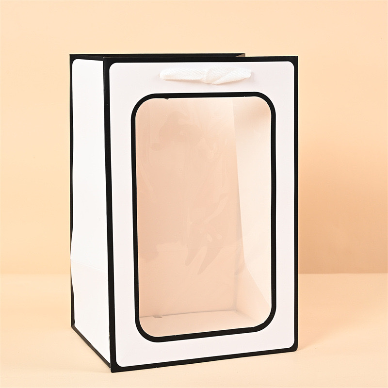 教师节现货透明橱窗手提袋创意礼品开窗纸袋单只花束包装袋手提袋包装袋常规开窗袋