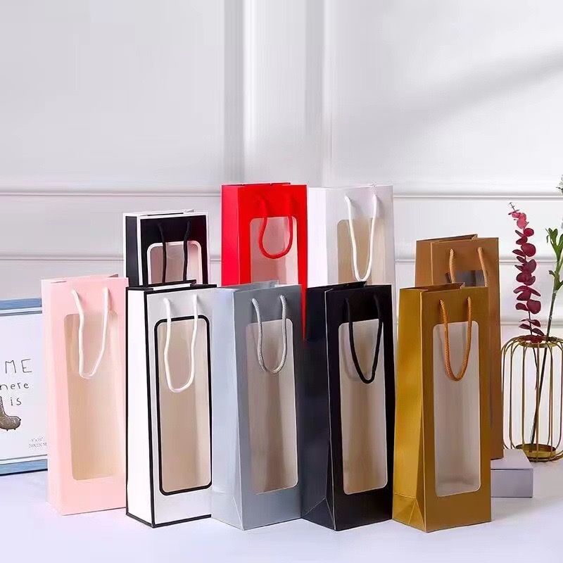 橱窗袋红酒袋手提袋礼品袋现货520送礼单支鲜花袋批发长条酒袋开窗袋