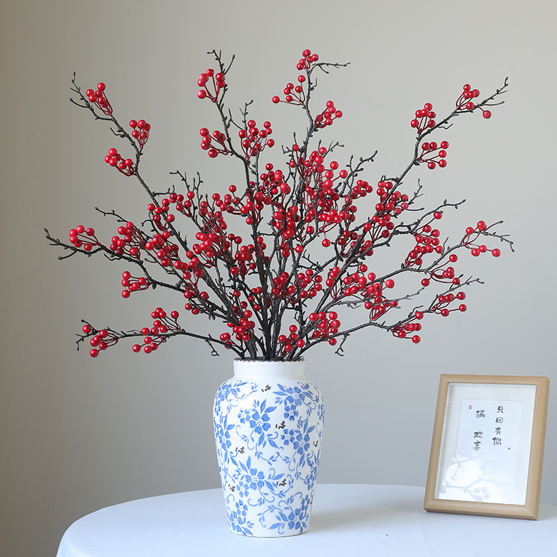 仿真浆果欧式圣诞装饰仿真花仿真植物冬青果落地装饰仿真假花摆件