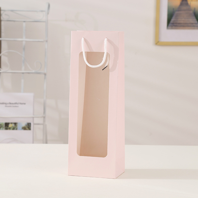 橱窗袋红酒袋手提袋礼品袋现货520送礼单支鲜花袋批发长条酒袋开窗袋细节图