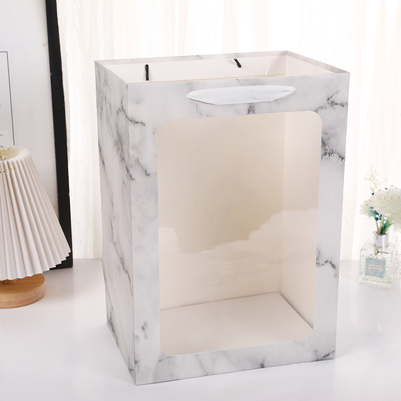 教师节现货透明橱窗手提袋创意礼品开窗纸袋单只花束包装袋手提袋包装袋常规开窗袋白底实物图