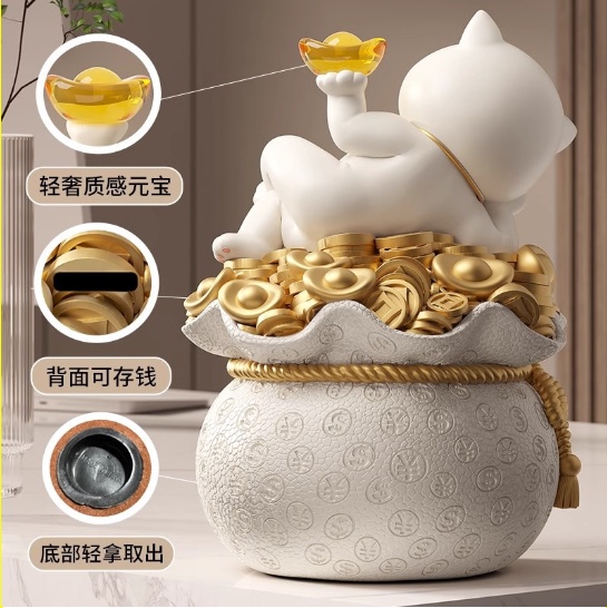 Lying down to earn money Cat lucky bags, gold coin ornaments, store opening, company front desk decorations, piggy bank resin craftsmanship Application Scenario