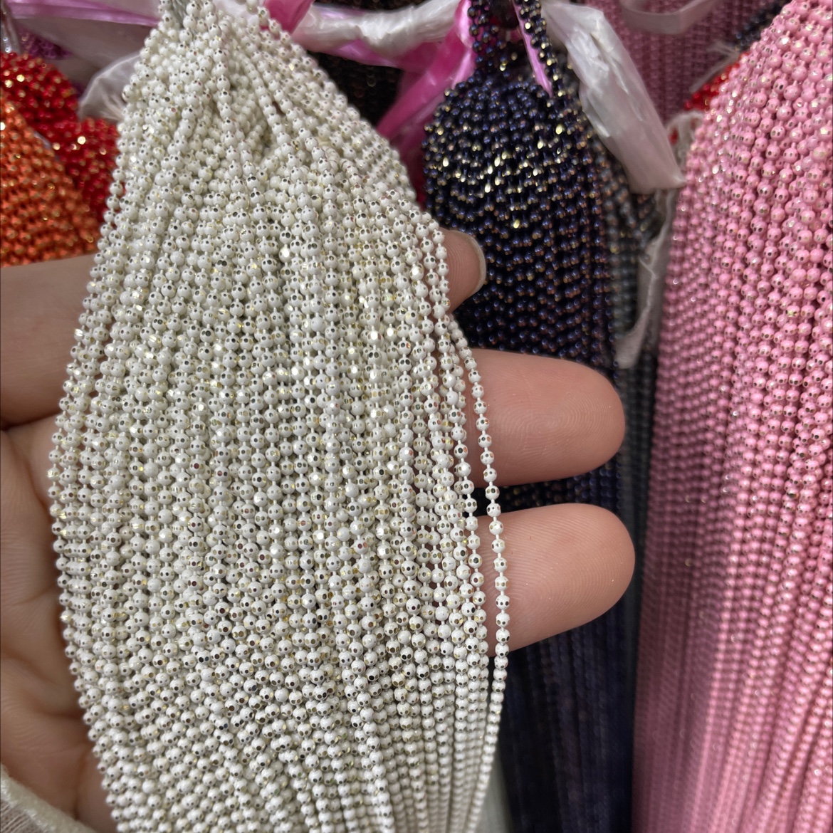 1.2 1.5铜珠 彩色珠链饰品 铜珠链 彩色批花链 批花珠链 DIY 流苏diy珠子