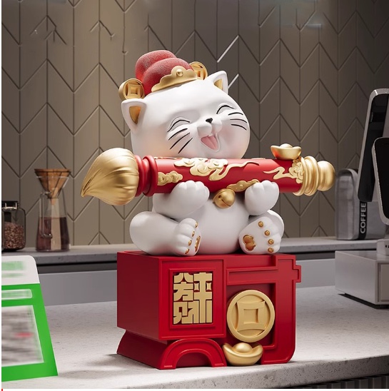 Large Fortune cat figurines, national trend housewarming and opening gifts, new Chinese-style living room entrance hall, company front desk decoration figurines, cat figurines details Picture