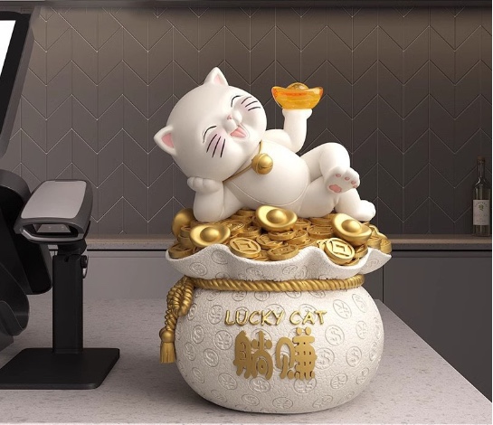 Lying down to earn money Cat lucky bags, gold coin ornaments, store opening, company front desk decorations, piggy bank resin craftsmanship detail image 5