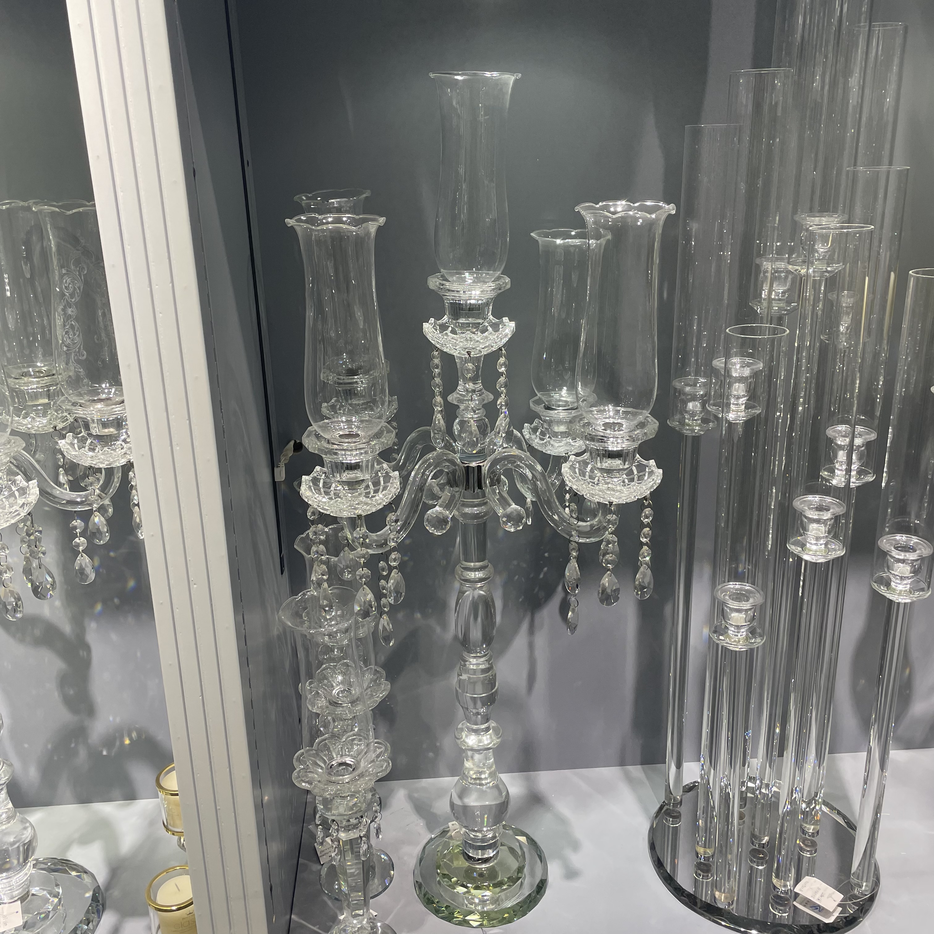 五头水晶烛台 精致水晶玻璃工艺品 纯净透明 