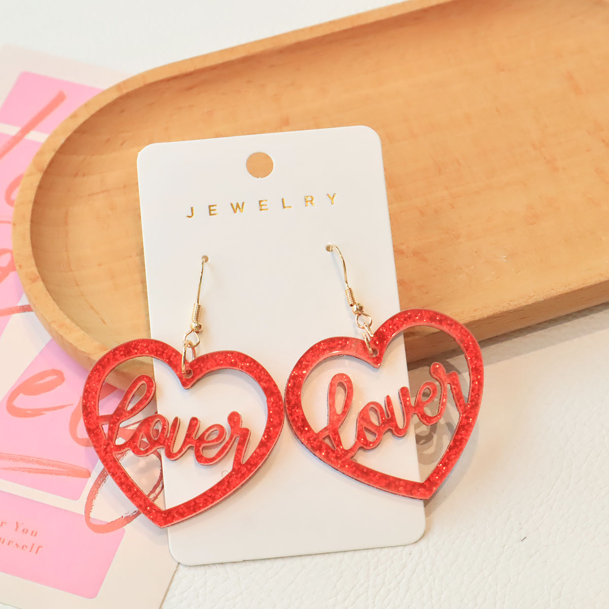 New personalized design acrylic glitter letter heart heart earrings, colorful and fashionable women's versatile earrings and accessories details Picture