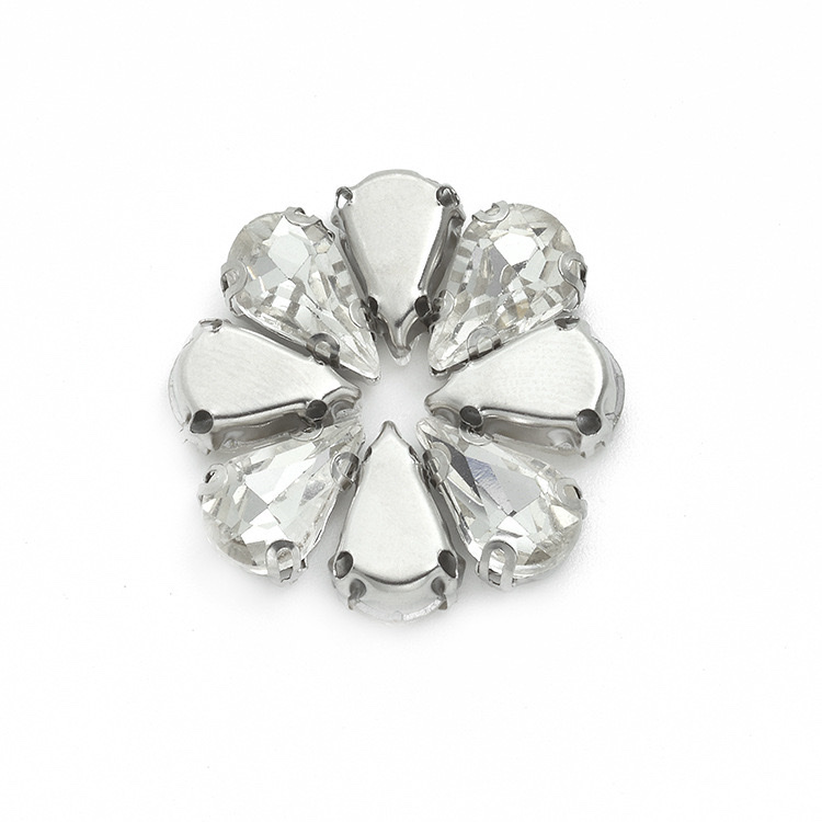 Water drop hand-sewn claw drill 8*13MM glass D-shaped four-corner anti-hook white K hand-sewn drill DIY wedding dress, shoe and accessory accessories, clothing accessories hand-sewn drill Application Scenario