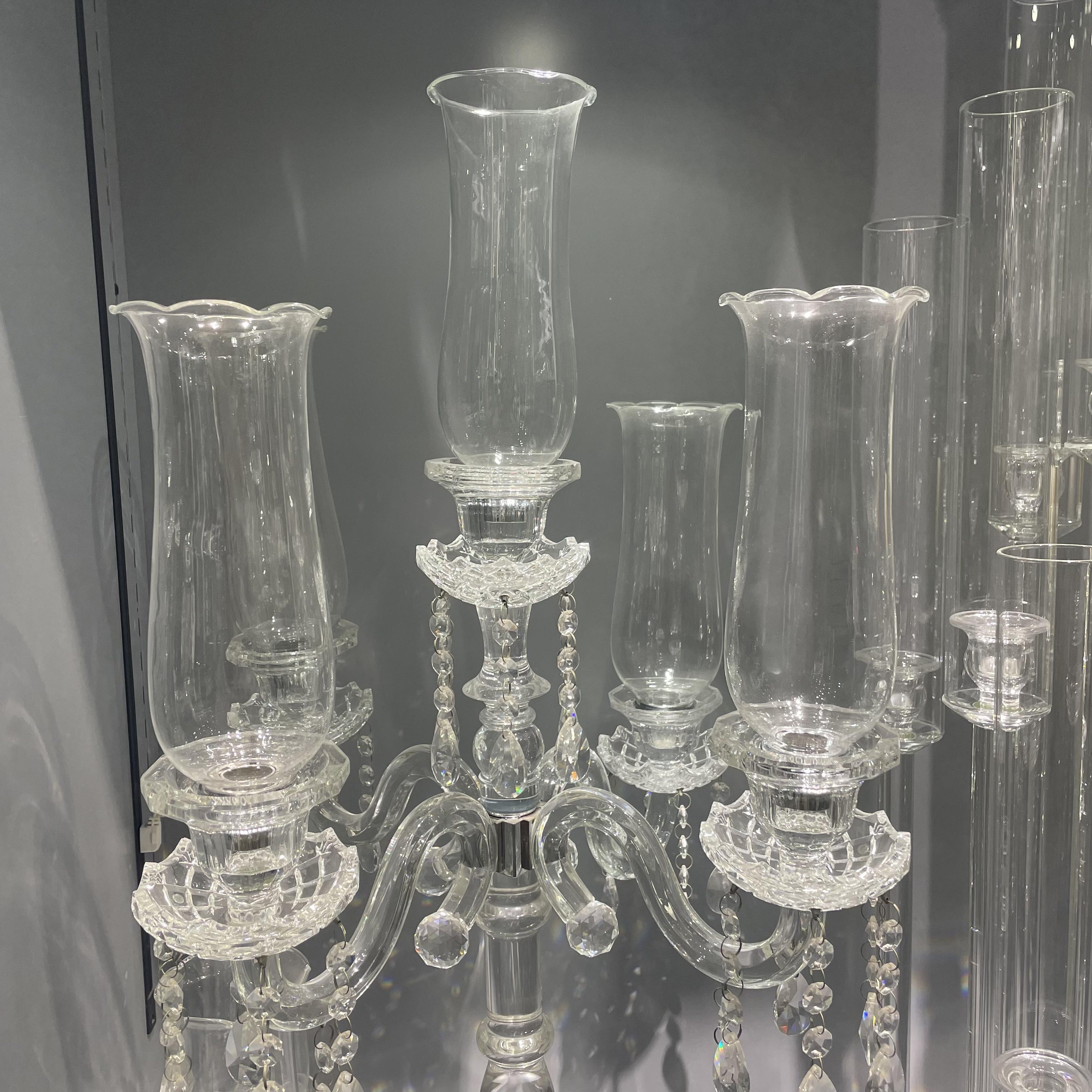 五头水晶烛台 精致水晶玻璃工艺品 纯净透明 白底实物图