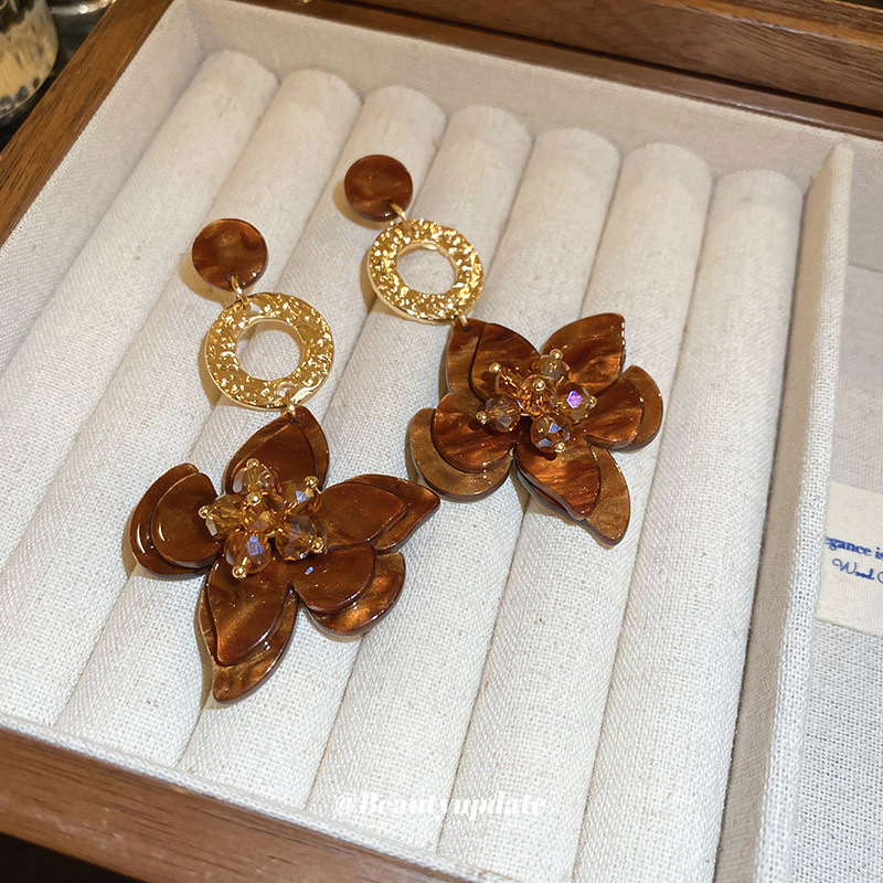 2024年新款欧美时尚潮流银针港风复古醋酸花朵耳环欧美小众设计耳坠轻奢高级感耳饰饰品饰品详情图2