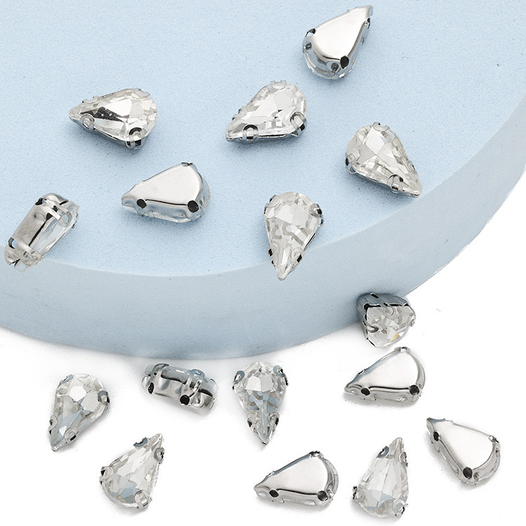 Water drop hand-sewn claw drill 8*13MM glass D-shaped four-corner anti-hook white K hand-sewn drill DIY wedding dress, shoe and accessory accessories, clothing accessories hand-sewn drill details Picture