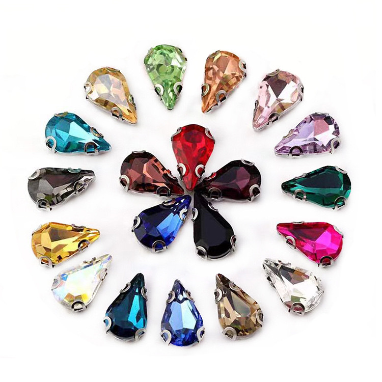 Water drop hand-sewn claw drill 8*13MM glass D-shaped four-corner anti-hook white K hand-sewn drill DIY wedding dress, shoe and accessory accessories, clothing accessories hand-sewn drill